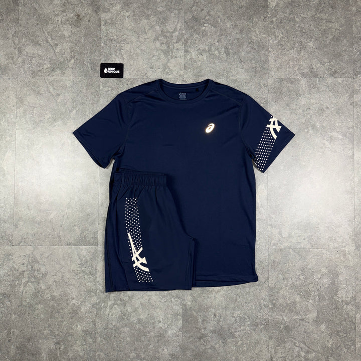 Asics Icon T-Shirt Navy & Navy Icon Shorts Set, asics tshirt set, dripuniqueuk