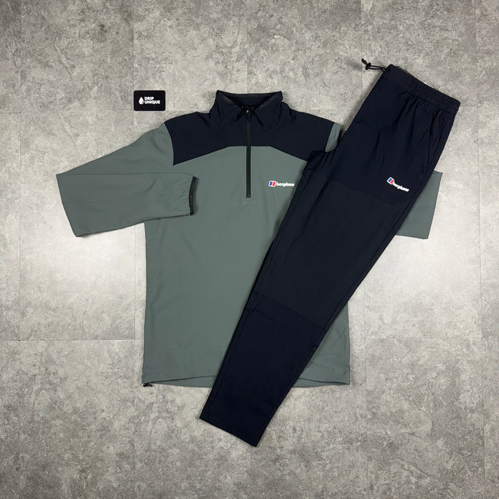 Berghaus Terrain Trek 1/4 Zip Dark Grey & Black Theran Plus Pants Set, dripuniqueuk