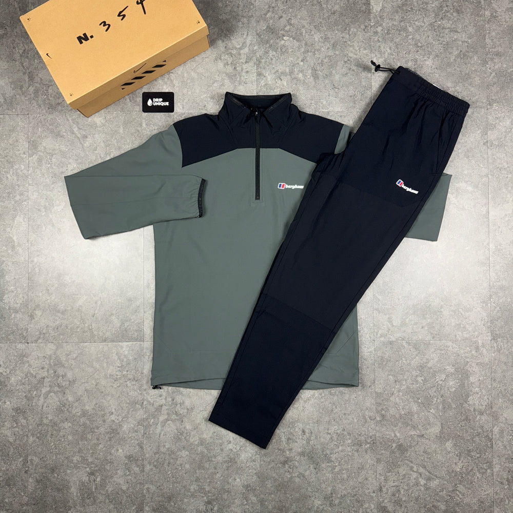 Berghaus Terrain Trek 1/4 Zip Dark Grey & Black Theran Plus Pants Set, dripuniqueuk