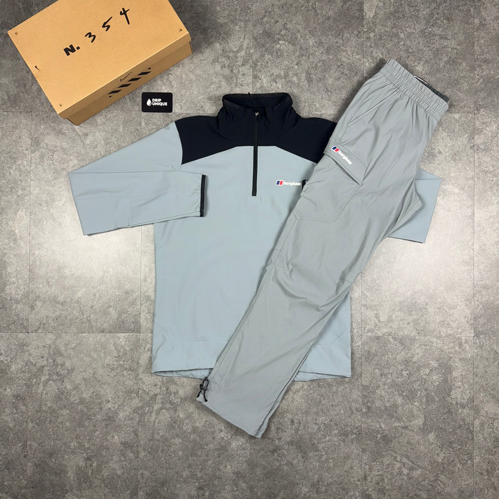 Berghaus Terrain Trek 1/4 Zip Light Grey & Grey Theran Plus Pants Set, dripuniqueuk