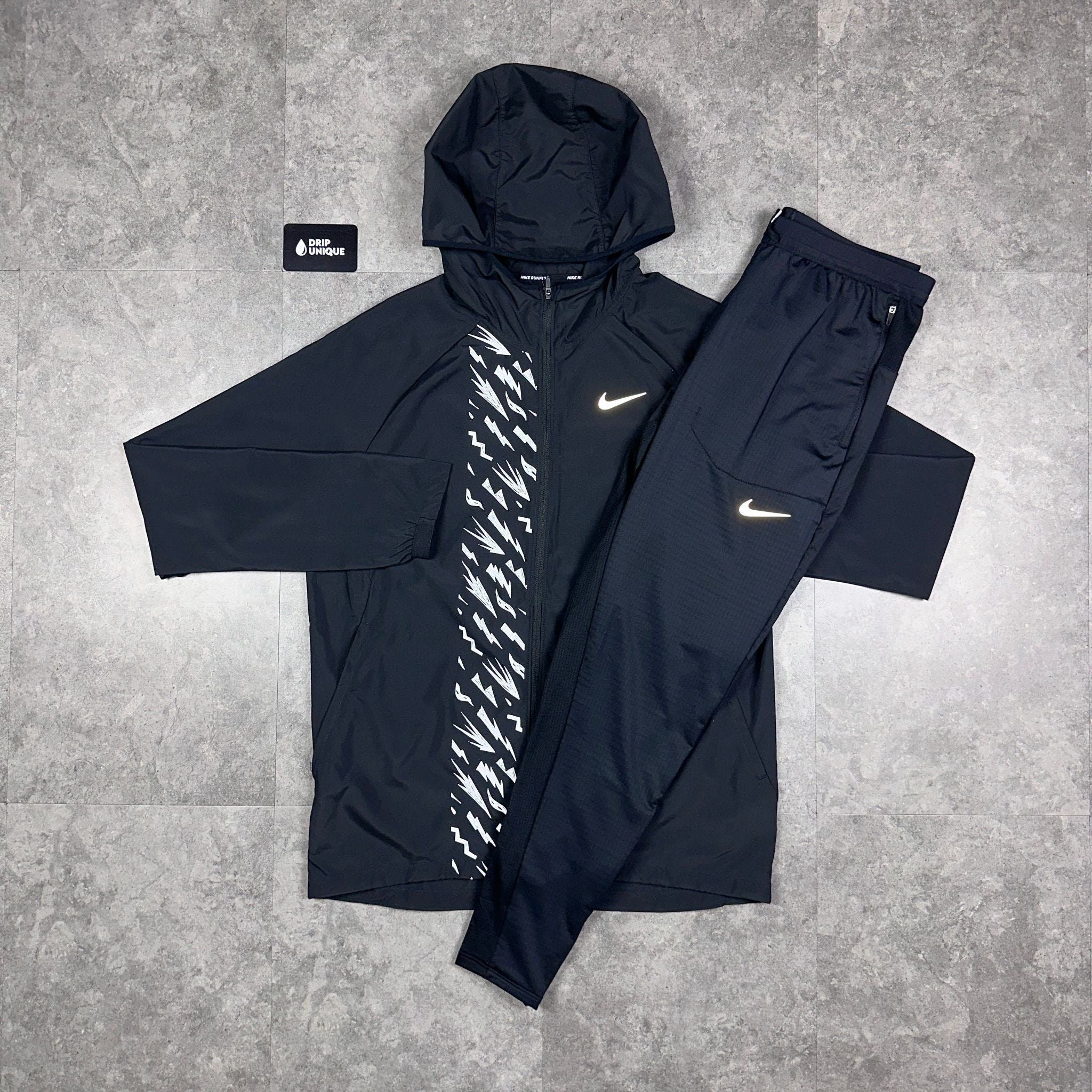 Nike Bolt Windrunner Jacket Black Black Nike Phenom Pants Set dripuniqueuk