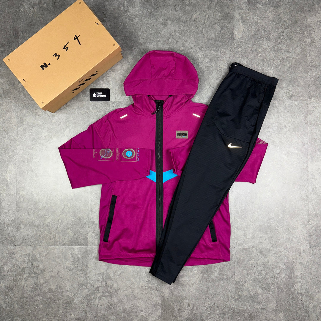 Nike DYE Wildrun Windrunner Jacket Pink & Black Nike Phenom Pants Set, Nike Sets for men, dripuniqueuk
