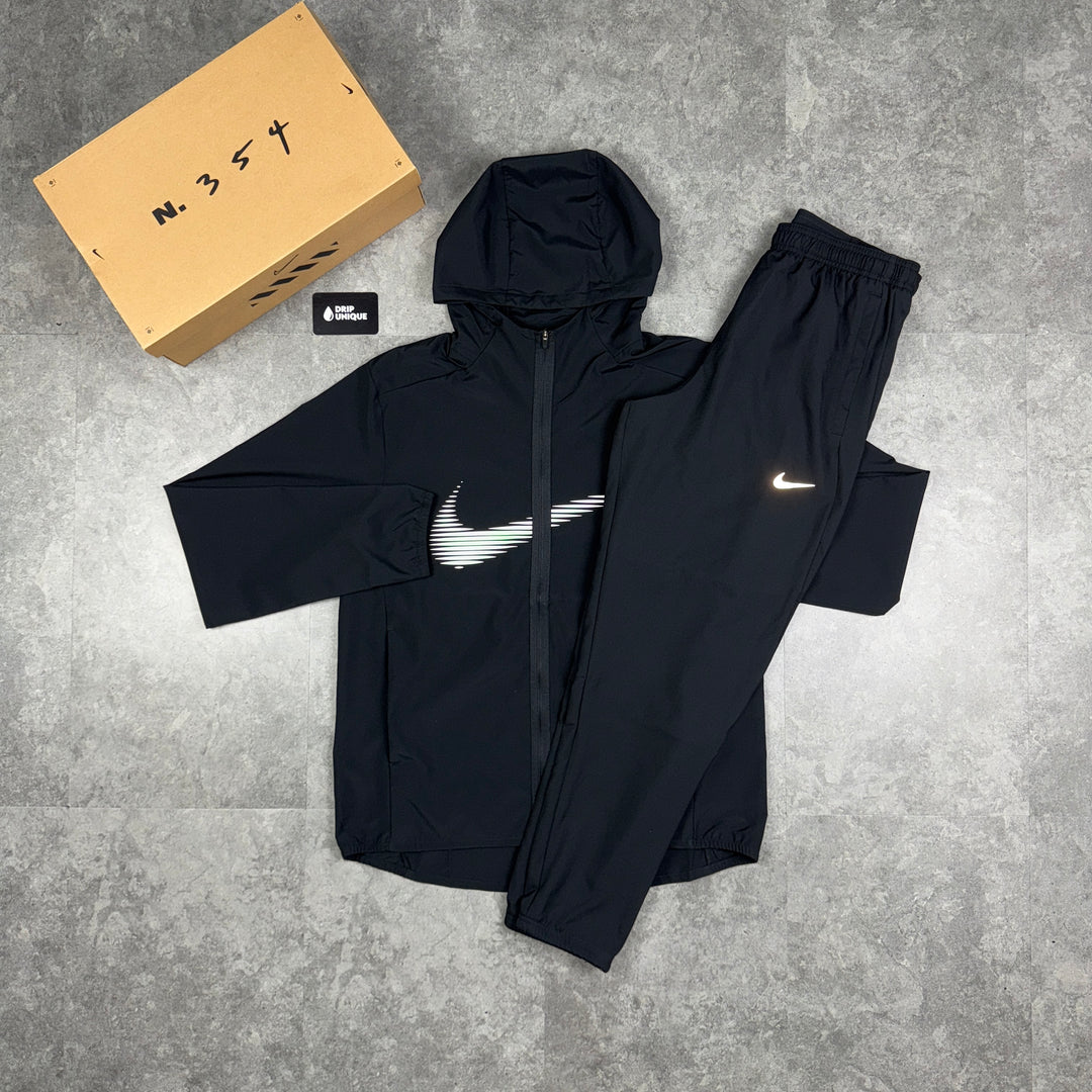 Nike Dri-Fit Form HD Swoosh Windrunner Jacket Black & Black Nike Challenger Pants Set, Nike Sets for men, dripuniqueuk