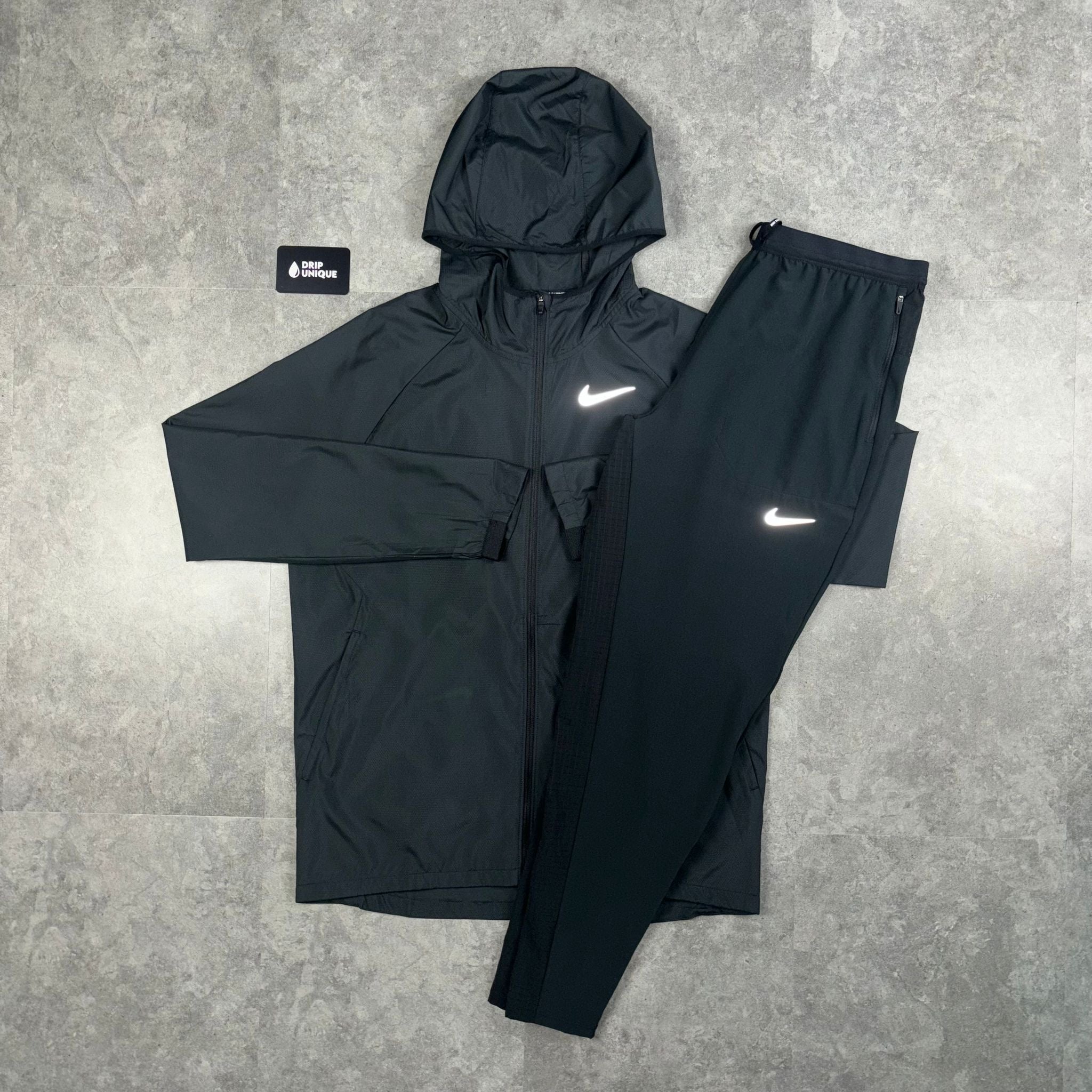 Nike Essential Windrunner Jacket Black Black Nike Phenom Pants Set