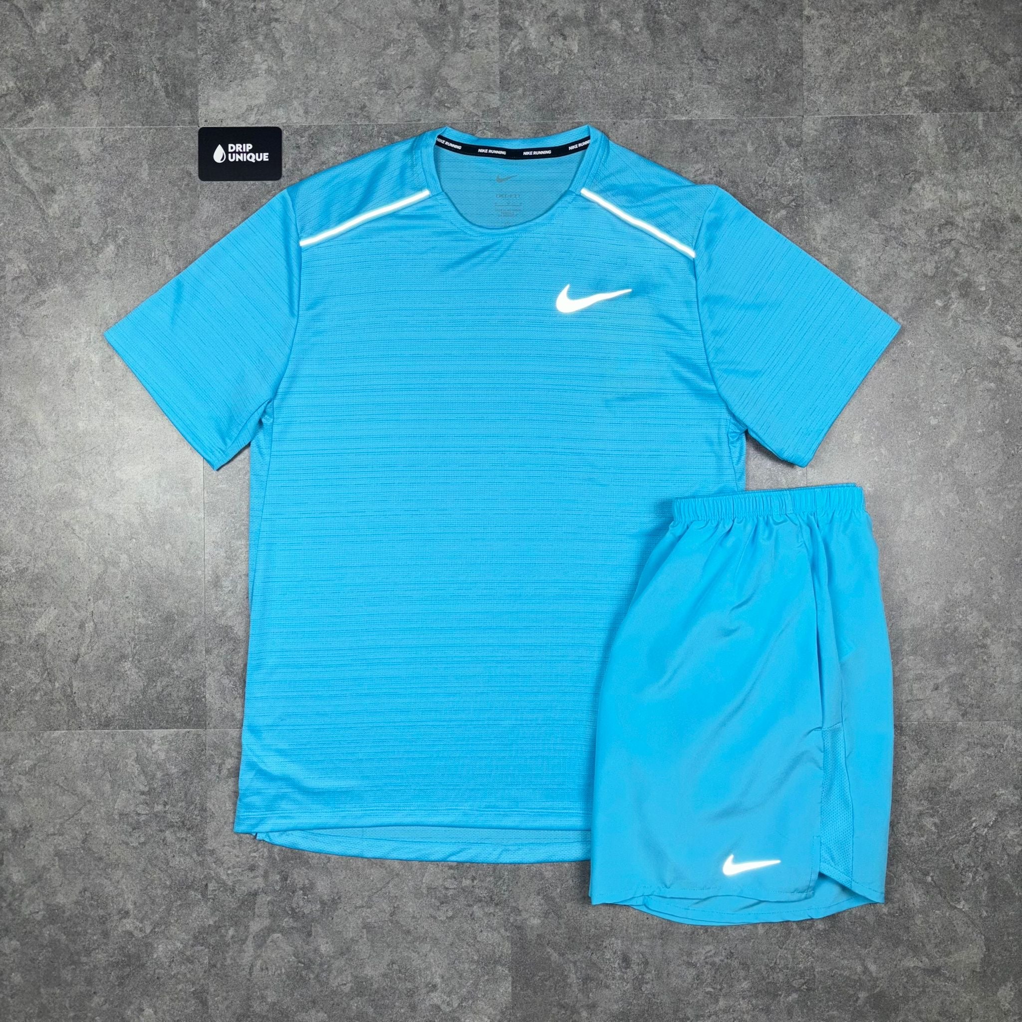 Nike Miler T-Shirt Baltic Blue Baltic Blue Challenger Shorts Set