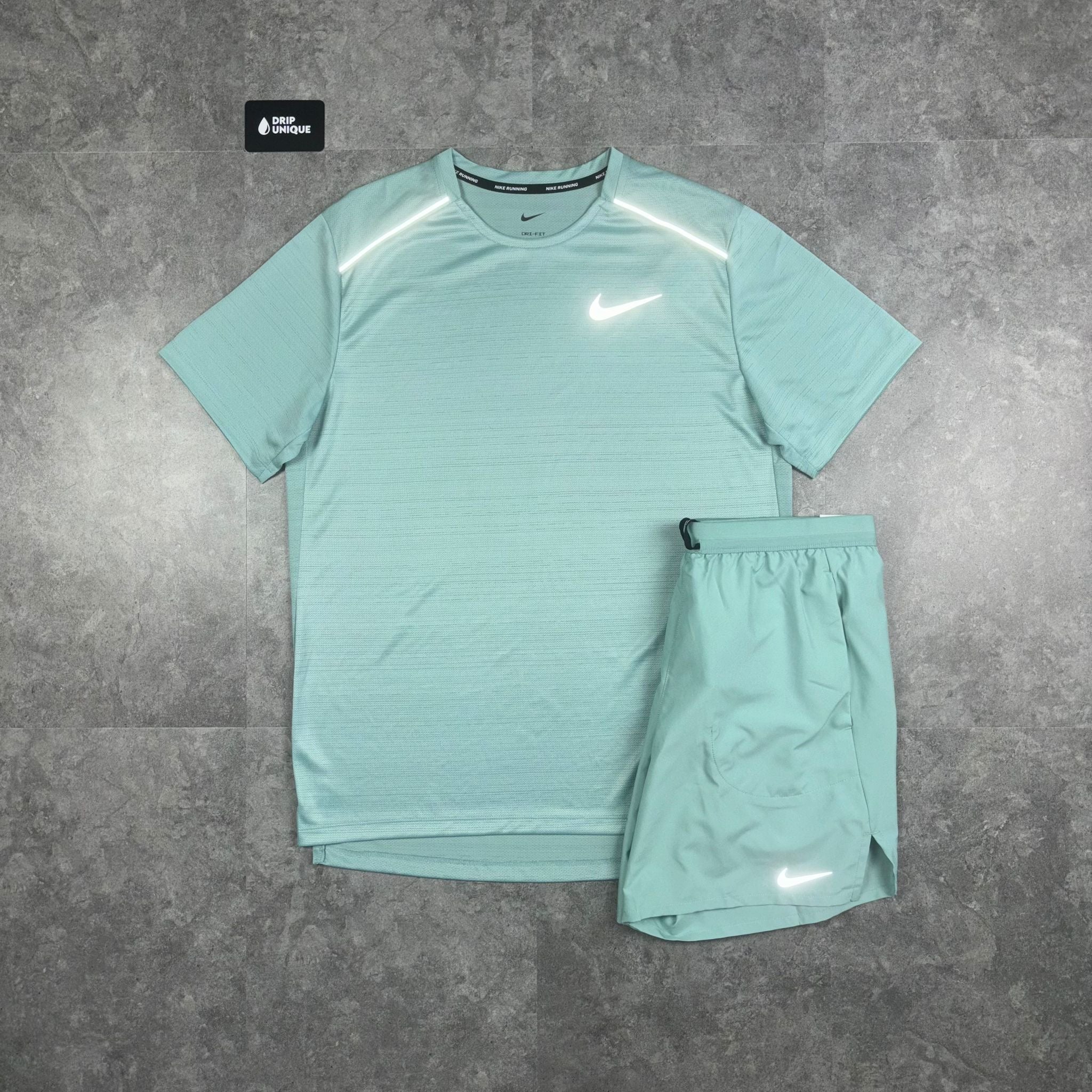 Nike Miler T Shirt Mineral Mineral Flex Stride Shorts Set