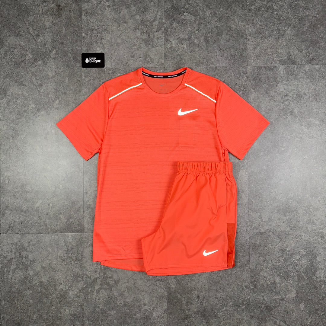 Nike Miler T-Shirt Peach & Peach Challenger Shorts Set, dripuniqueuk