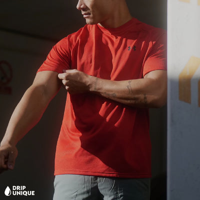 Under Armour Jacquard T-Shirt Men's in a Red Colourway. Sportswear and activewear clothing at dripuniqueuk.