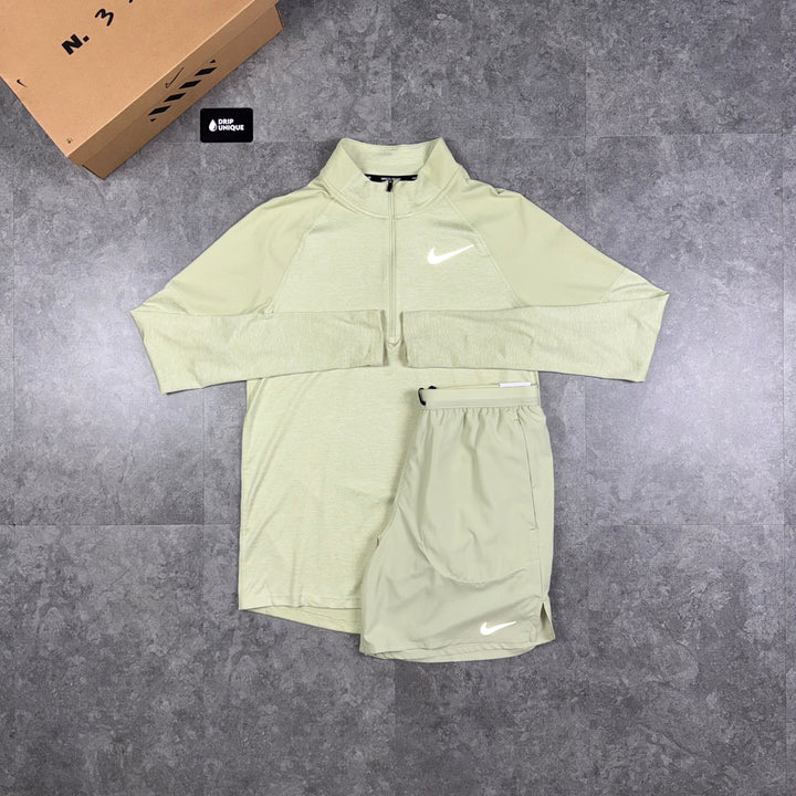 Nike Therma 1/4 Zip Top Olive Green & Olive Green Flex Stride Shorts Set