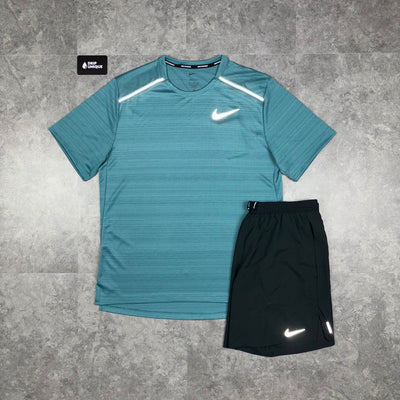 Men's Nike Miler T-Shirt Mineral Teal & Black Flex Stride Shorts Set, dripuniqueuk