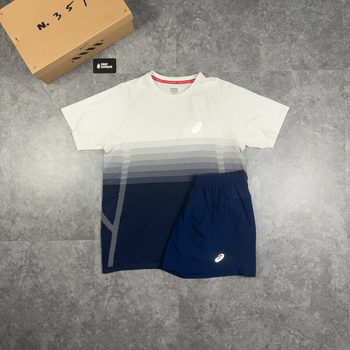 Asics Seamless Performance T-Shirt Midnight Blue & Blue Icon Shorts Set