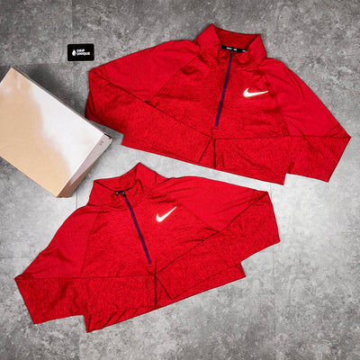 Men's Nike Therma 1/4 Zip Top in a Red colourway as a pair, dripuniqueuk