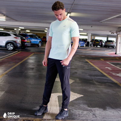 Men's ActiveLine Summit T-Shirt Mint / Grey, ActiveLine Clothing, worn by our model, showcasing the ActiveLine Summit T-Shirt in a mint and grey colourway, dripuniqueuk