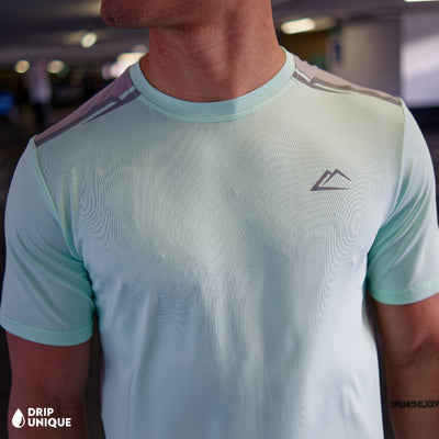 Men's ActiveLine Summit T-Shirt Mint / Grey, ActiveLine Clothing, worn by our model, showcasing the ActiveLine Summit T-Shirt in a mint and grey colourway, dripuniqueuk