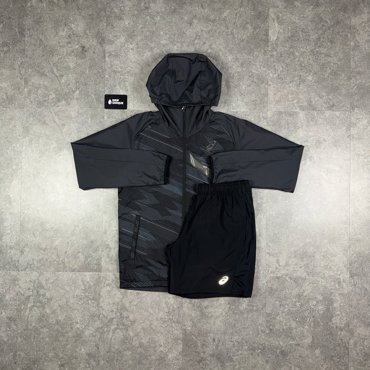 Asics AIM TRG Windrunner Jacket Black & Black Core Shorts Set, asics set, dripuniqueuk