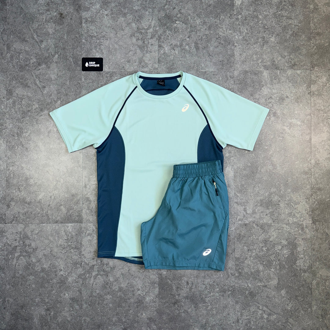 Asics Active-Breeze T-Shirt Mint & Mint Shorts Set, asics set, dripuniqueuk