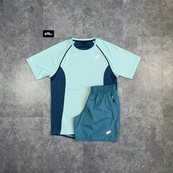 Asics Active-Breeze T-Shirt Mint & Mint Shorts Set, asics set, dripuniqueuk