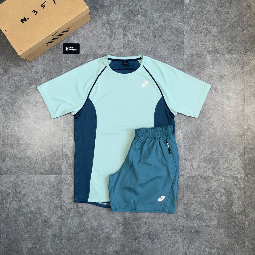 Asics Active-Breeze T-Shirt Mint & Mint Shorts Set, asics tshirt set, dripuniqueuk