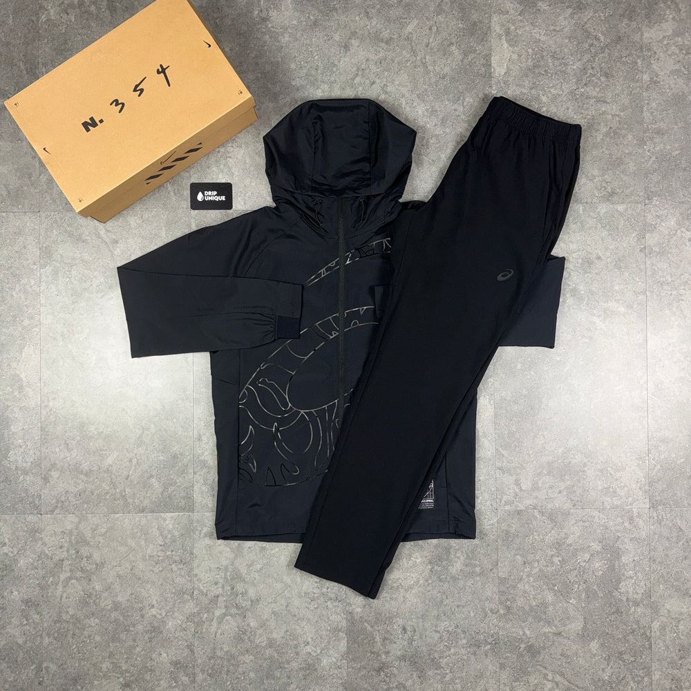 Asics Big Logo Weave Tracksuit Black, asics jacket set, dripuniqueuk