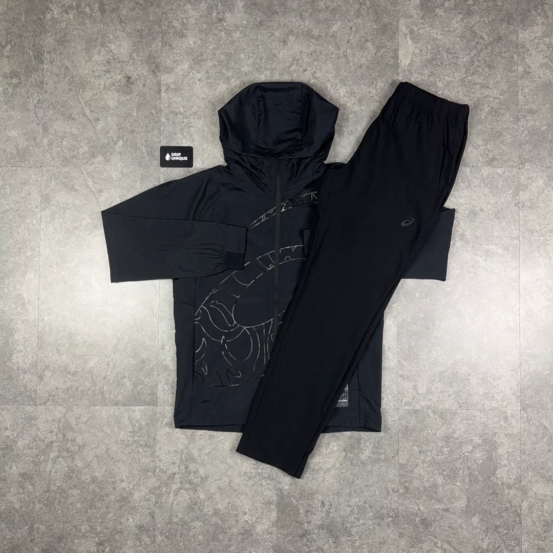 Asics Big Logo Weave Tracksuit Black, asics black tracksuit, dripuniqueuk