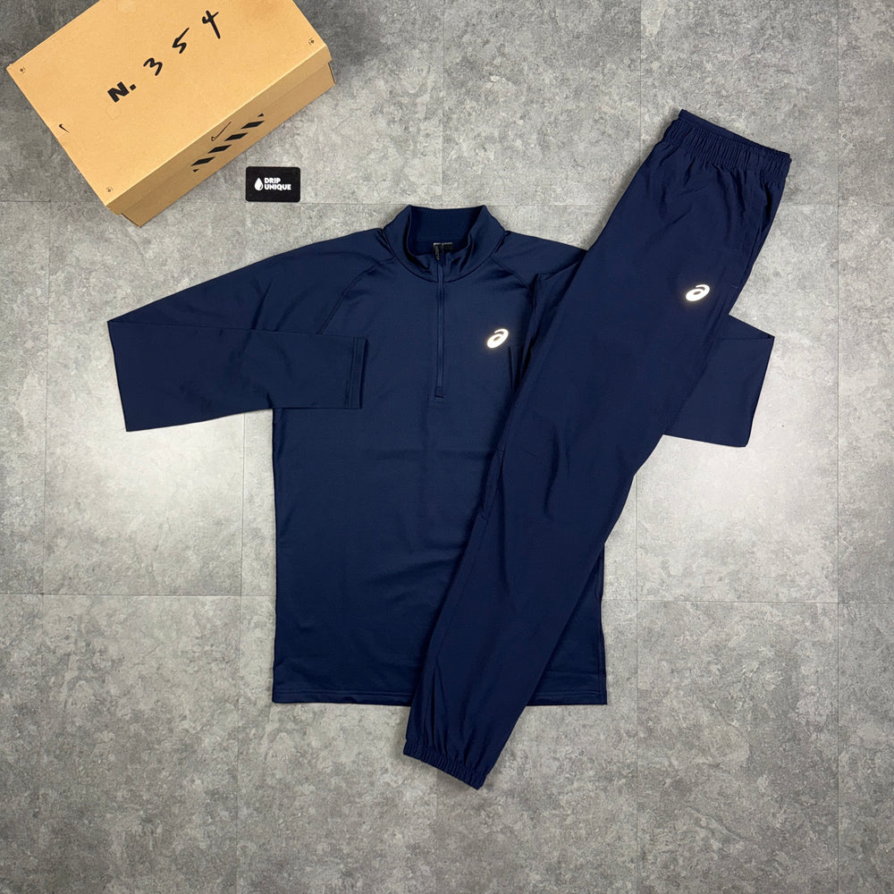 Asics Core 1/4 Zip Midnight Navy & Navy Core Pants Set, asics 1/4 zip set, dripuniqueuk
