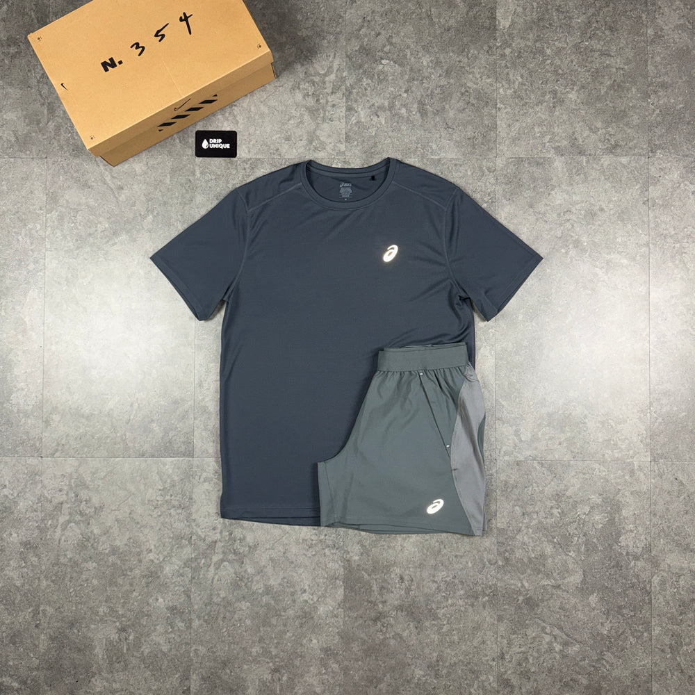 Asics Core T-Shirt Grey & Grey Core Shorts Set, asics core set, dripuniqueuk