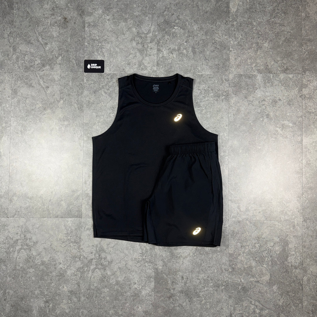 Asics Core Vest Black & Black Core Shorts Set, asics set, dripuniqueuk