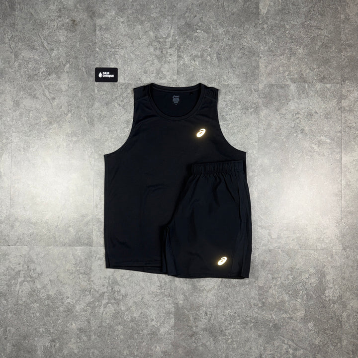 Asics Core Vest Black & Black Core Shorts Set, asics set, dripuniqueuk