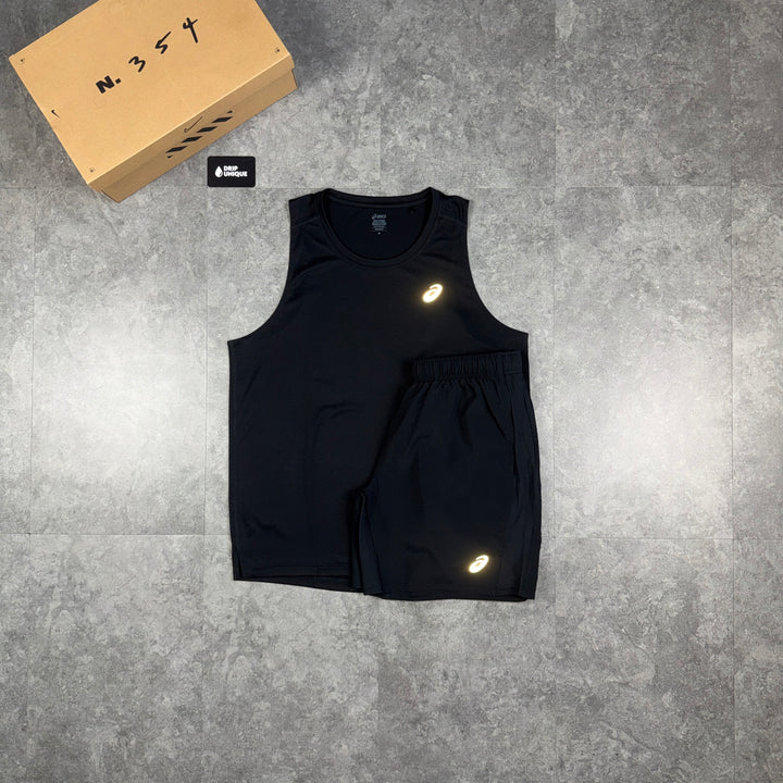 Asics Core Vest Black & Black Core Shorts Set, asics vest set, dripuniqueuk