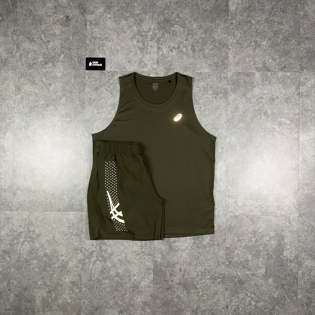 Asics Core Vest Brown & Brown Icon Shorts Set, asics set, dripuniqueuk