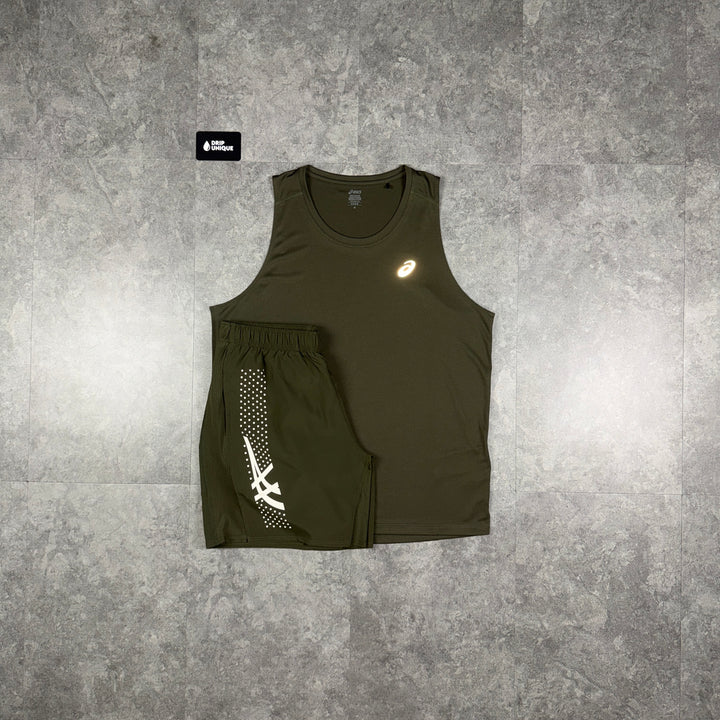 Asics Core Vest Brown & Brown Icon Shorts Set, asics set, dripuniqueuk