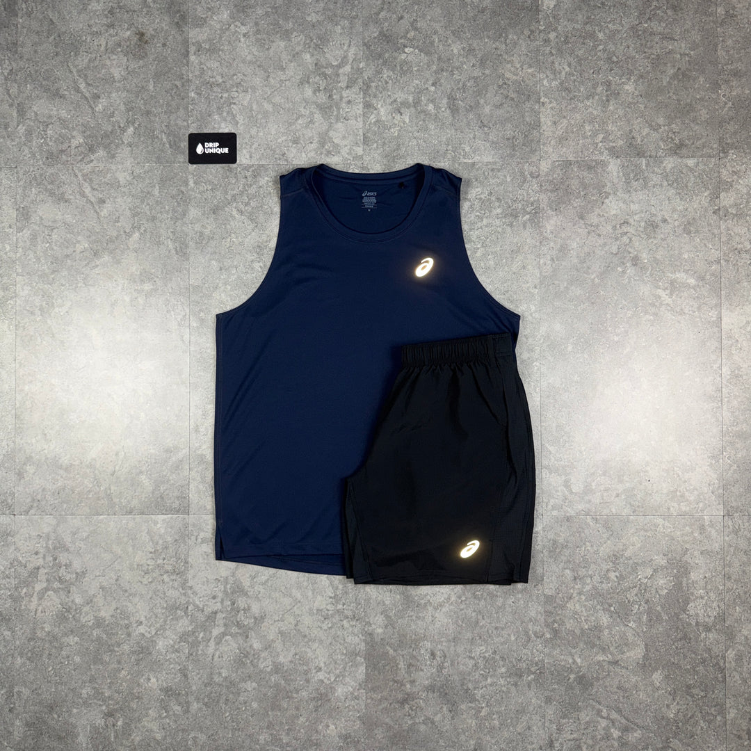 Asics Core Vest Midnight Navy & Black Core Shorts Set, asics set, dripuniqueuk