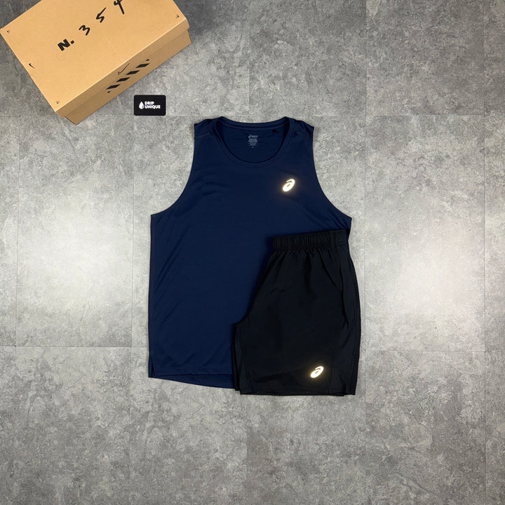 Asics Core Vest Midnight Navy & Black Core Shorts Set, asics vest set, dripuniqueuk