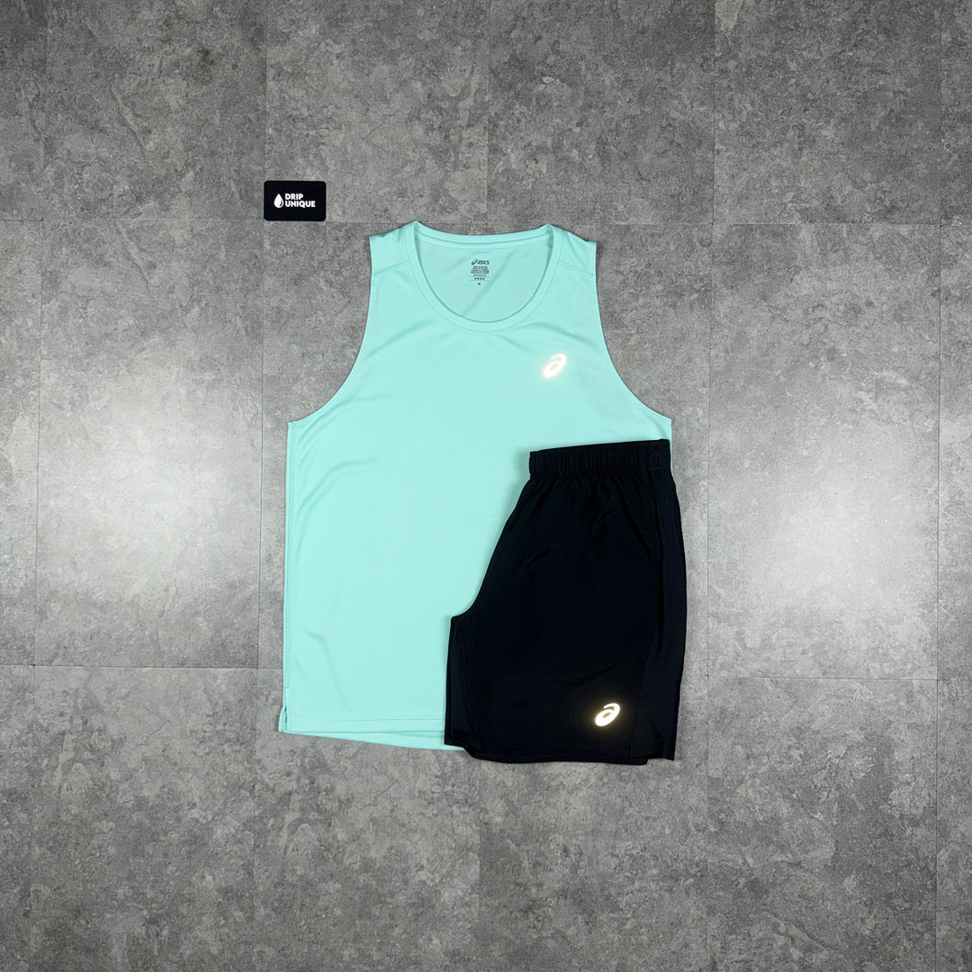 Asics Core Vest Oasis & Black Core Shorts Set, asics set, dripuniqueuk