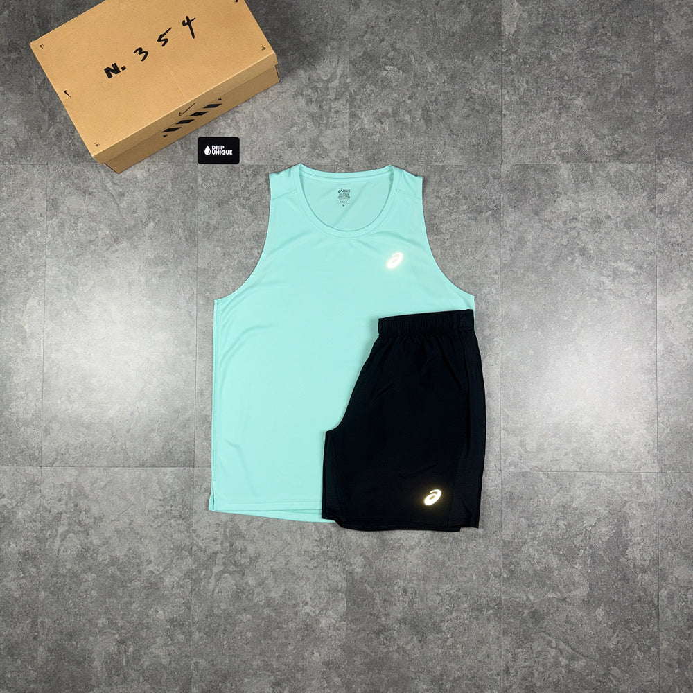 Asics Core Vest Oasis & Black Core Shorts Set, asics vest set, dripuniqueuk