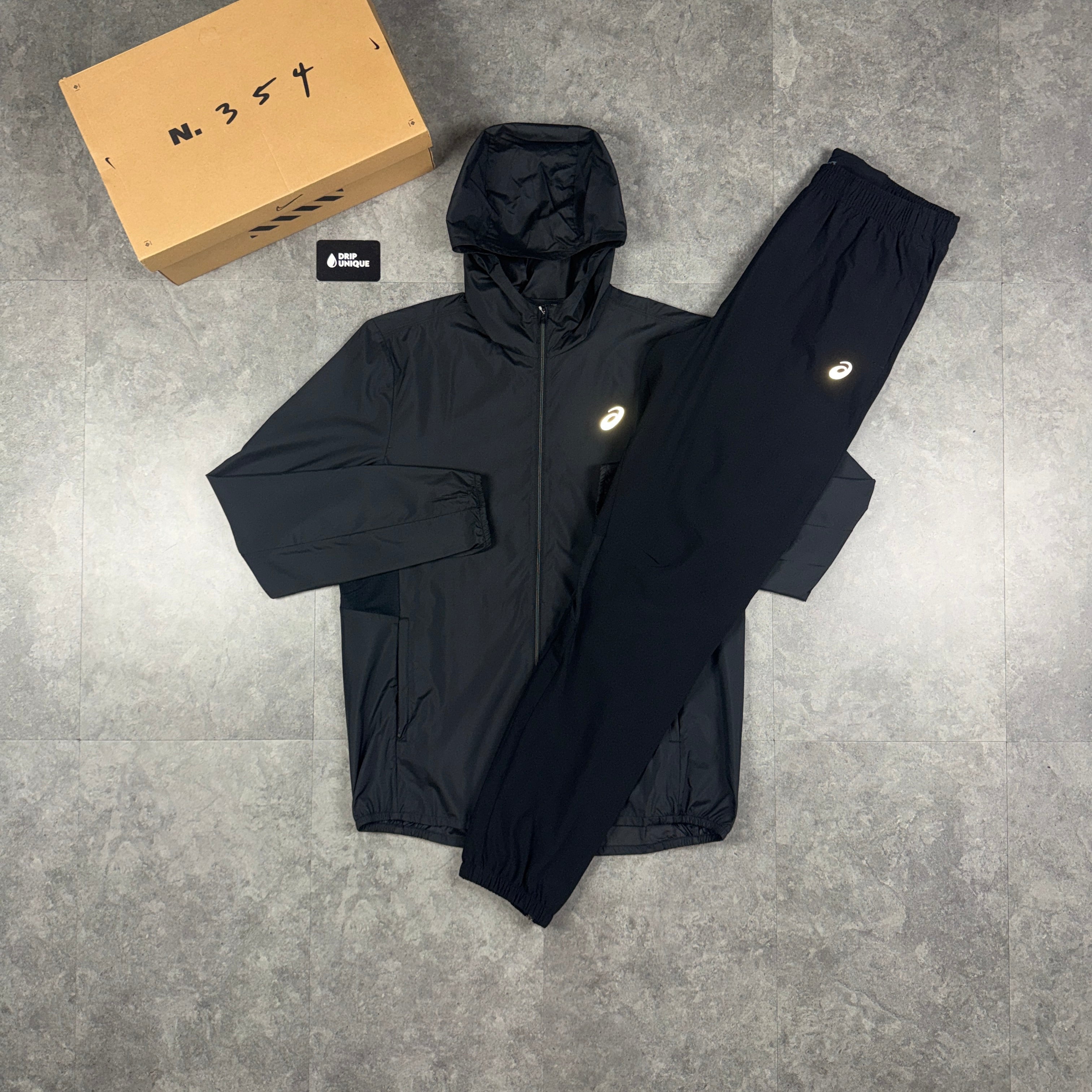 Asics Core Windrunner Jacket Black & Black Core Pants Set