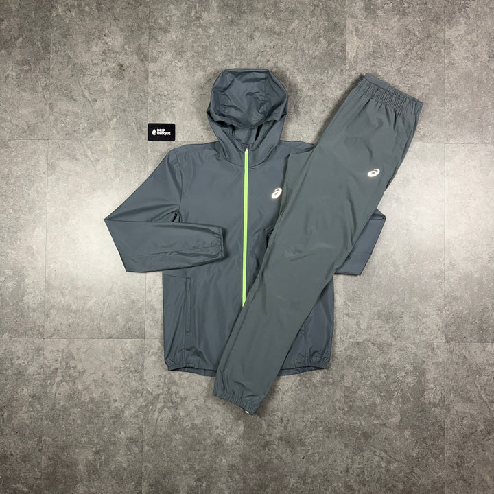 Asics Core Windrunner Jacket Grey / Neon & Grey Core Pants Set, asics core set, dripuniqueuk