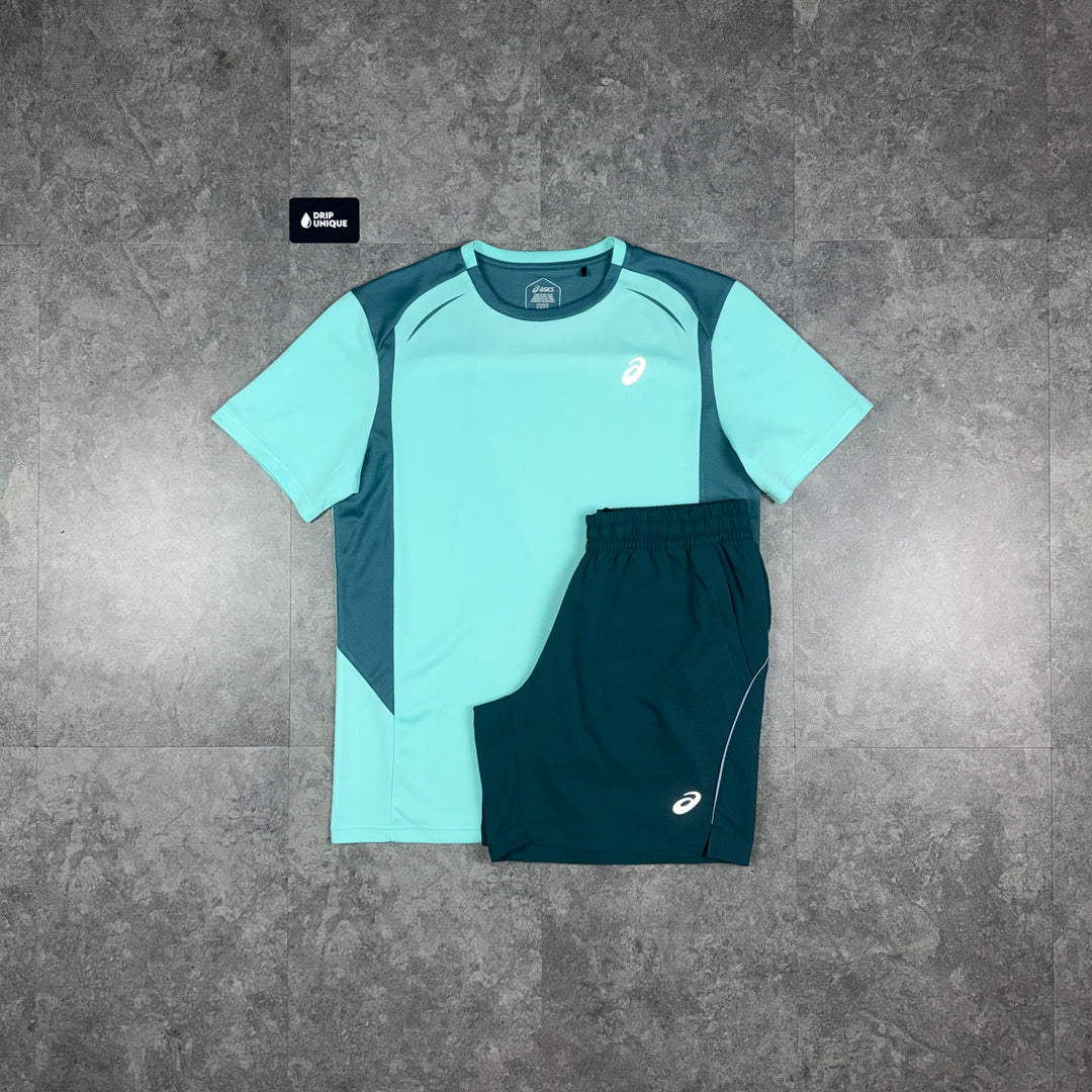 Asics Curve T-Shirt Mint & Aluminium Curve Shorts Set, asics set, dripuniqueuk