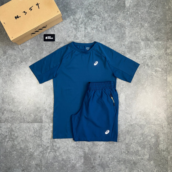 Asics Curve T-Shirt Twilight Blue & Blue Curve Shorts Set, asics tshirt set, dripuniqueuk