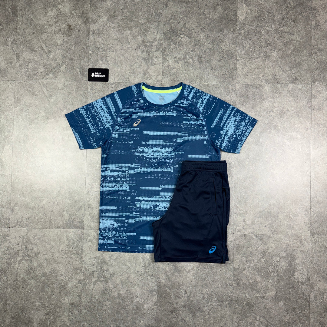 Asics Digital T-Shirt Navy & Navy Shorts Set, asics set, dripuniqueuk