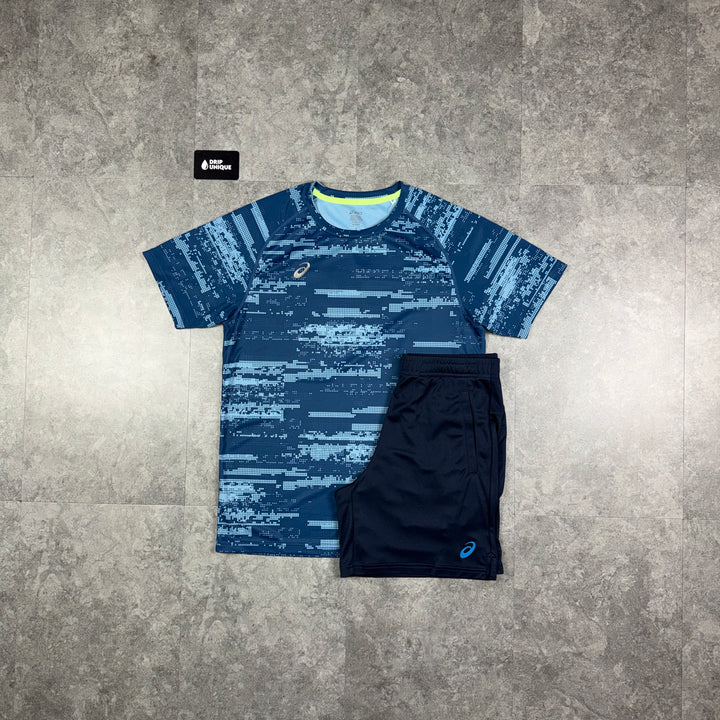 Asics Digital T-Shirt Navy & Navy Shorts Set, asics set, dripuniqueuk