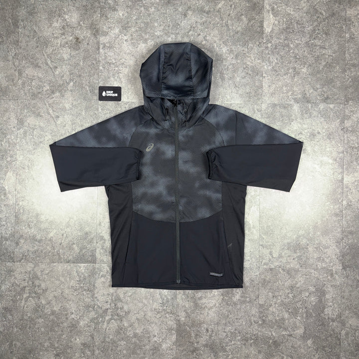 Asics Distorted Windrunner Jacket Black, asics jacket, dripuniqueuk