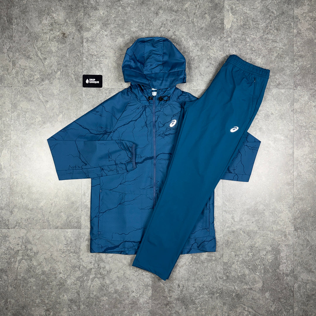 Asics Enchanted Windrunner Jacket Teal & Teal Sports Run Pants Set, asics set, dripuniqueuk