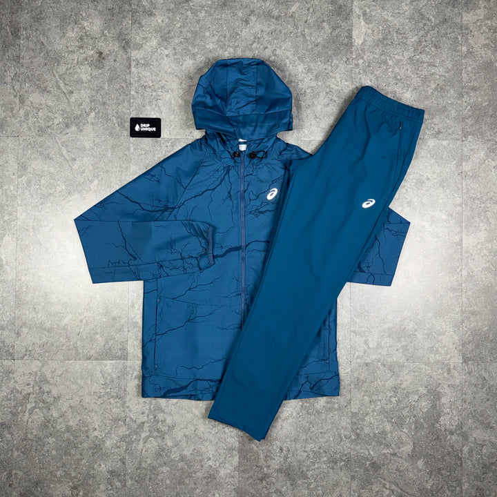 Asics Enchanted Windrunner Jacket Teal & Teal Sports Run Pants Set, asics set, dripuniqueuk