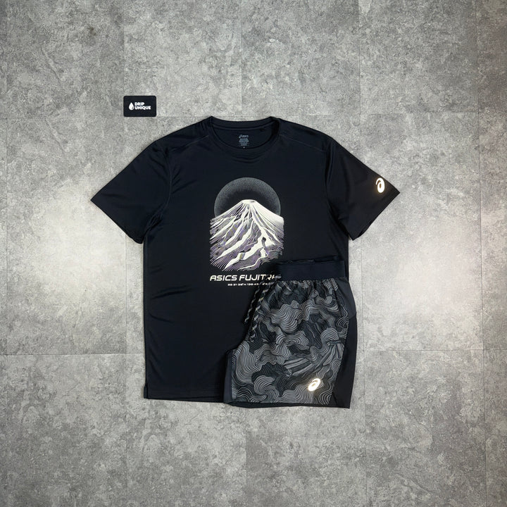 Asics Fujitrail T-Shirt Black & Black Fujitrail Shorts Set, asics set, dripuniqueuk