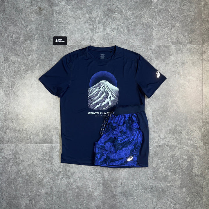 Asics Fujitrail T-Shirt Midnight Navy & Navy Fujitrail Shorts Set, asics set, dripuniqueuk