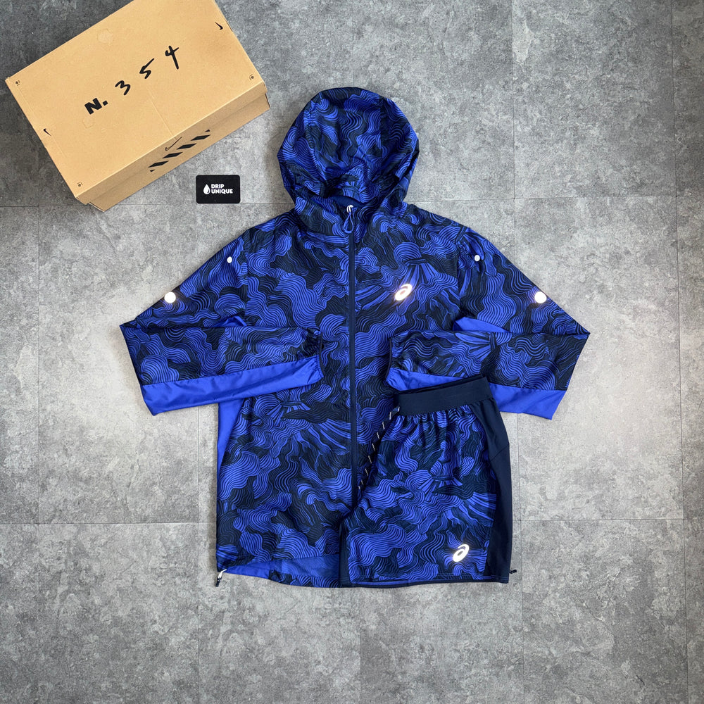 Asics Fujitrail Windrunner Jacket Midnight Navy & Navy Fujitrail Shorts Set, asics windrunner set, dripuniqueuk