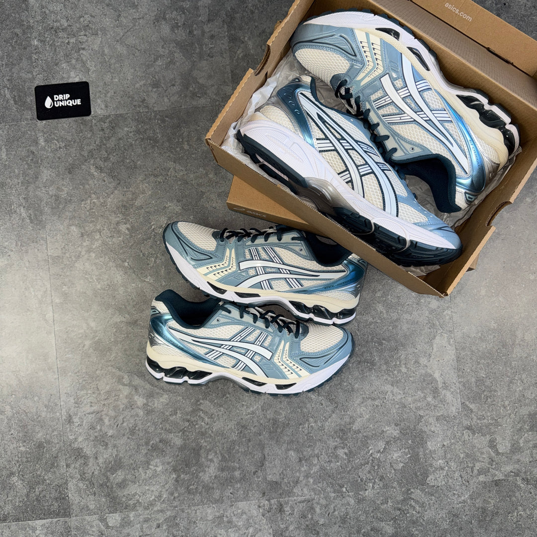 Asics Gel-Kayano 14 Cream Raw Indigo, asics gel kayano shoes, dripuniqueuk