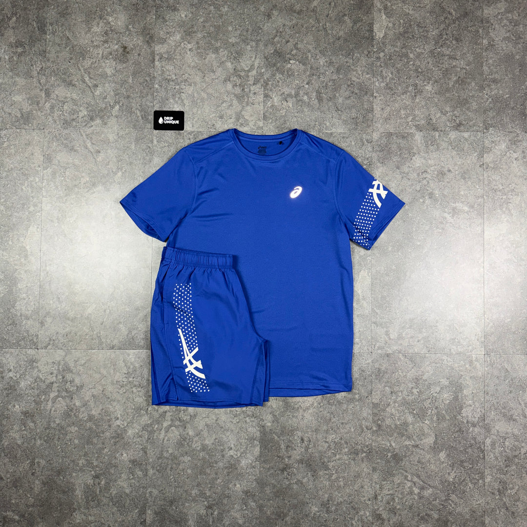 Asics Icon T-Shirt Cobalt & Cobalt Icon Shorts Set, asics icon set, dripuniqueuk