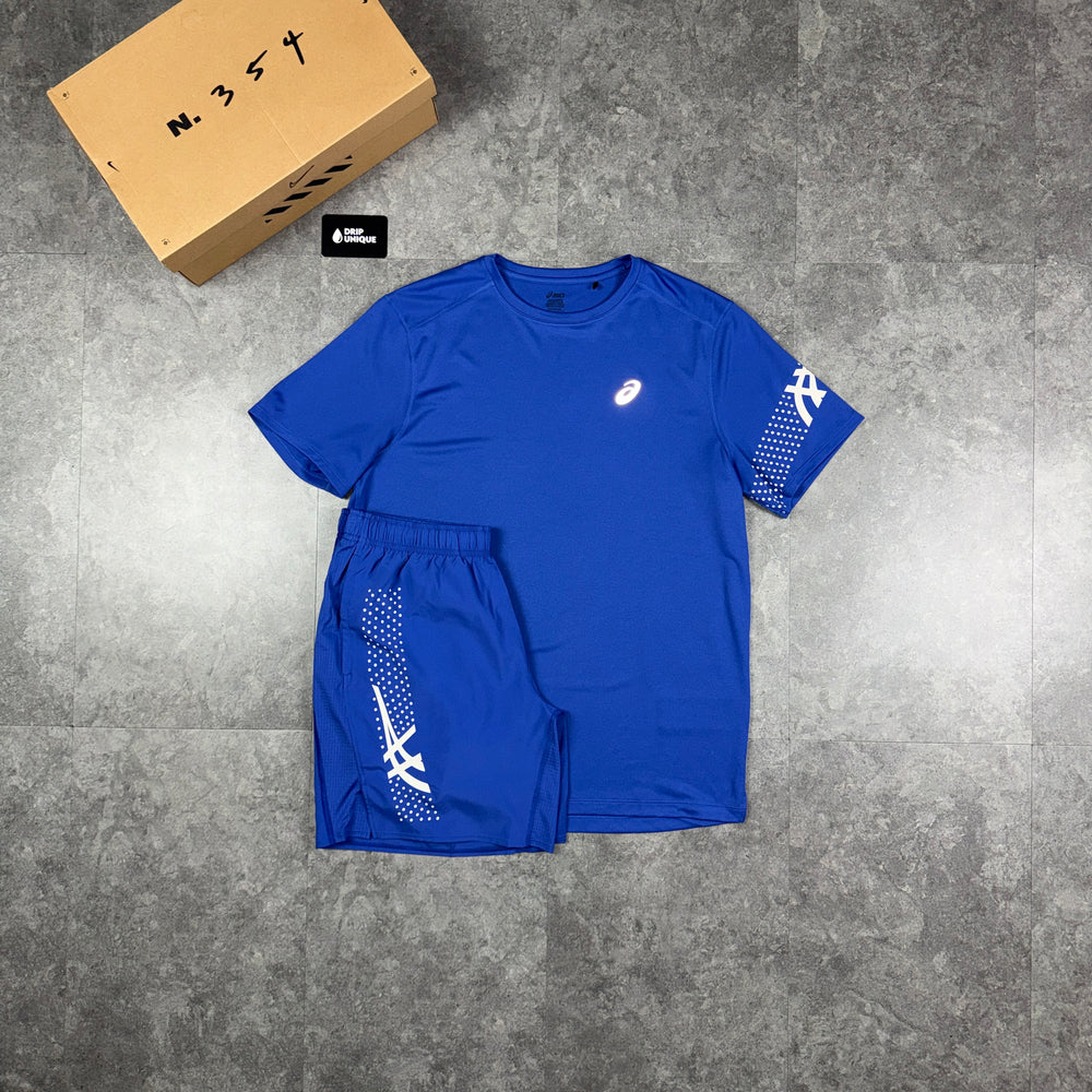 Asics Icon T-Shirt Cobalt & Cobalt Icon Shorts Set, asics tshirt set, dripuniqueuk